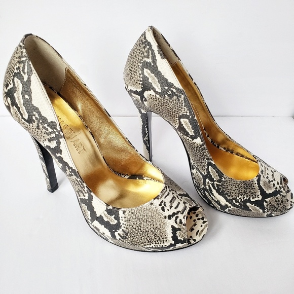 *Colin Stuart Snake Print Leather Peep Toe Heels - Picture 2 of 5